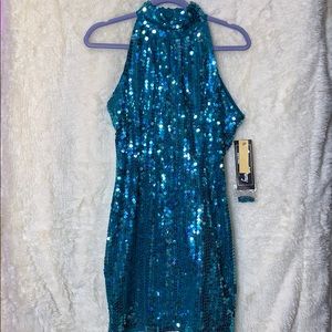 Robert Anthony Teal Sequin Bodycon Dress